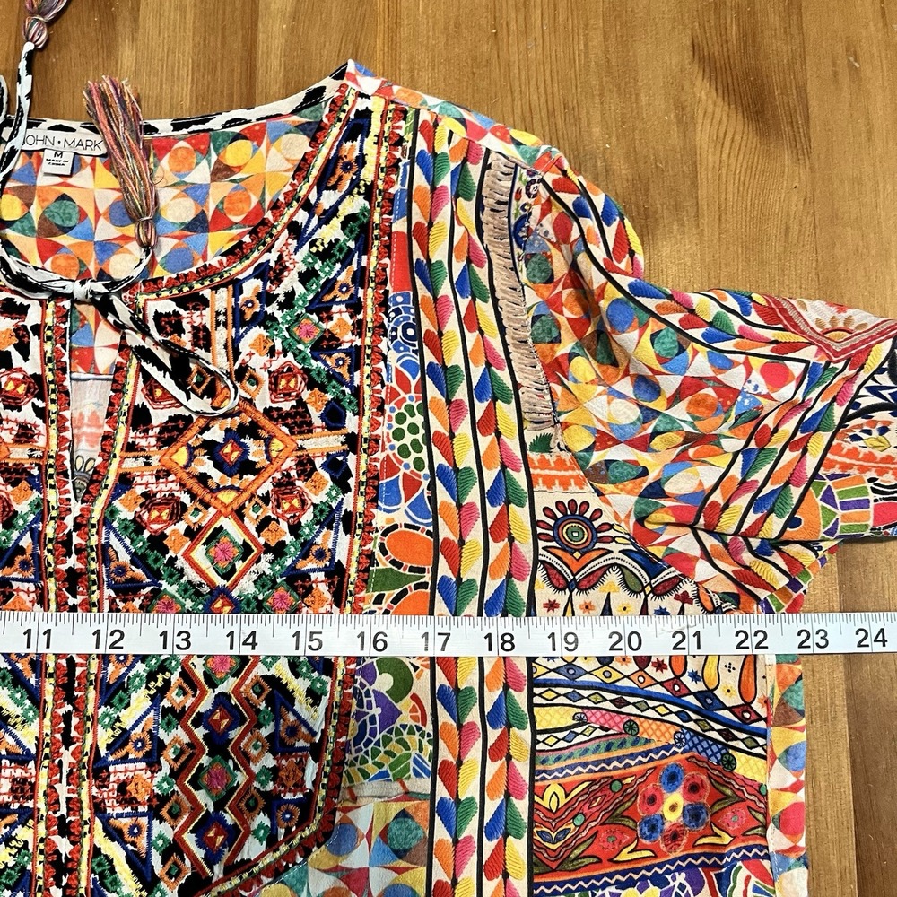 John Mark Top Medium Artsy Peasant Colorful Tunic Floral Embroidered Boho - Picture 12 of 15
